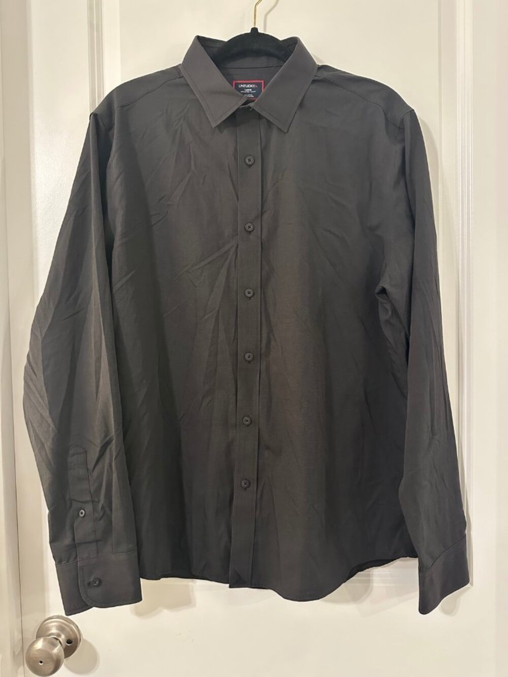 UNTUCKit Mens Shirt Large Black Slim Fit Wrinkle Free Long Sleeve Cotton